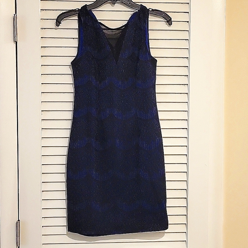 NWOT  blue and black lace dress w mesh insert